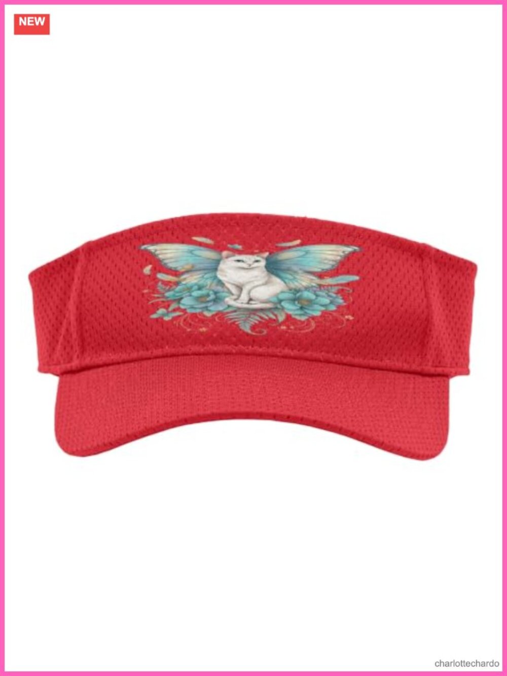 Whimsical Fairy Cat Butterfly Wings Sport Sun Visor Adjustable